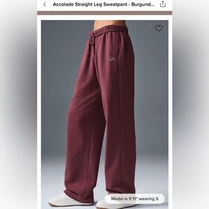 ALO Yoga Burgundy Straight Leg Pants